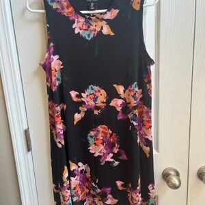Nicole Miller black with floral Sheath Dress Crew Neck Midi